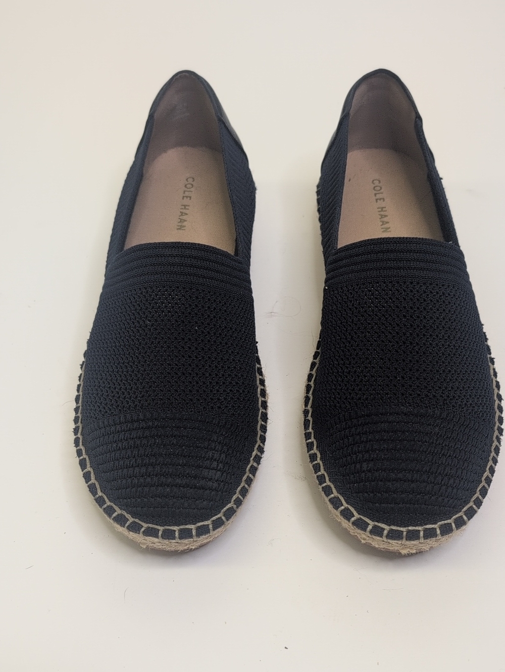 Cole Haan Black Knit Espadrille Slip-Ons with Jute Trim